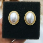 ''Vintage '' Σκουλαρίκια ρετρό χρυσό με άσπρη πέρλα