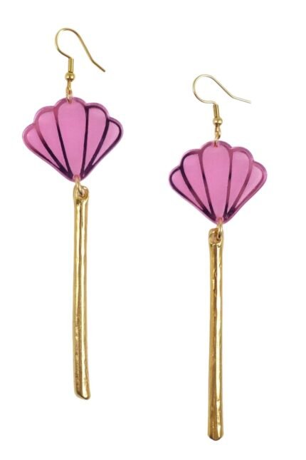Επιχρυσωμένα σκουλαρίκια με πλέξιγλας φούξια αχιβάδα