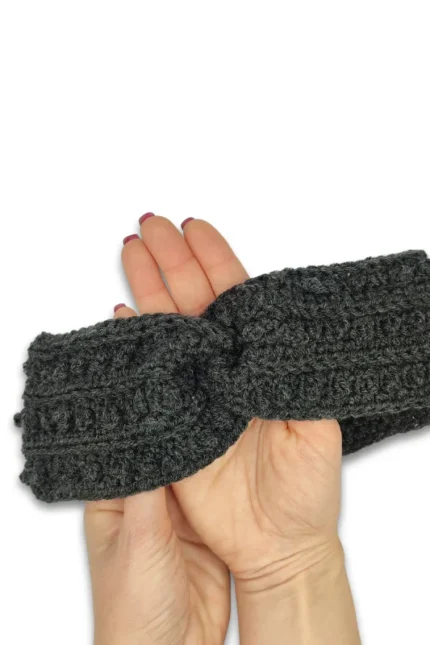 Γκρι πλεκτή κορδέλα με ανάγλυφο σχέδιο