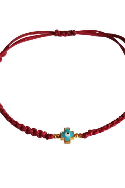 Βραχιόλι αντρικό μπορντώ μακραμέ σταυρός μπλε σμάλτο