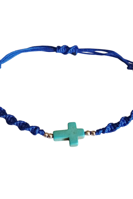 Βραχιόλι αντρικό μπλε μακραμέ σταυρός χαολίτης