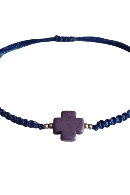 Βραχιόλι αντρικό μπλε μακραμέ σταυρός μωβ χαολίτης