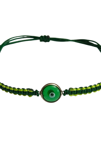 Βραχιόλι αντρικό δίχρωμο πράσινο-λαχανί μακραμέ και ματάκι