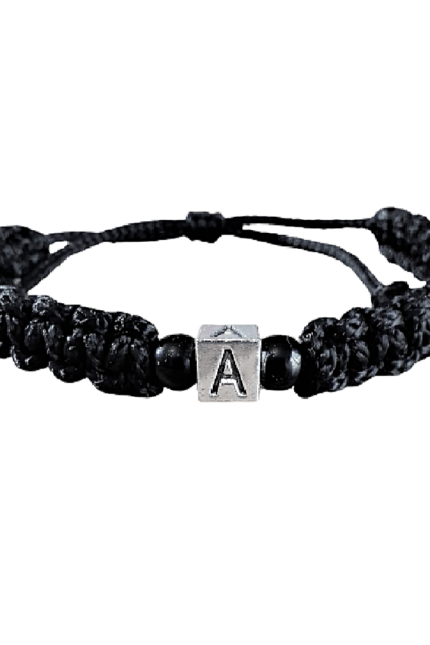 Βραχιόλι αντρικό μονόγραμμα A μαύρο μακραμέ