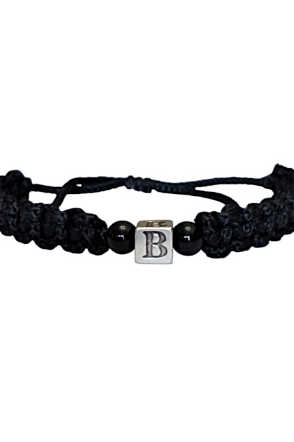 Βραχιόλι αντρικό μονόγραμμα Β μαύρο μακραμέ