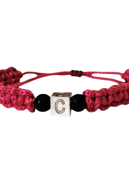 Βραχιόλι αντρικό μονόγραμμα C μπορντώ μακραμέ
