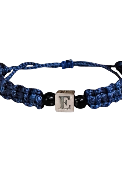 Βραχιόλι αντρικό μονόγραμμα Ε μπλε μακραμέ