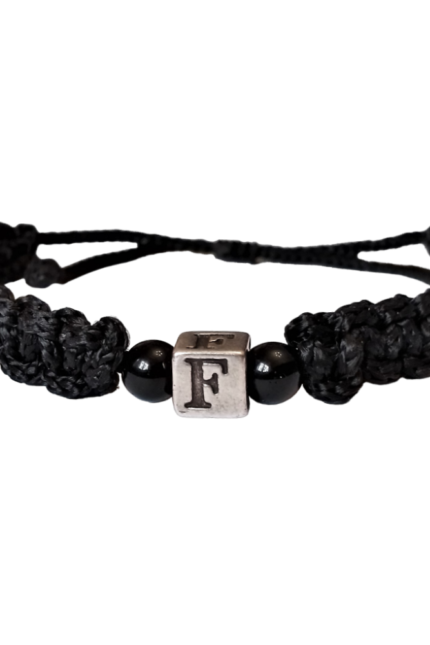 Βραχιόλι αντρικό μονόγραμμα F μαύρο μακραμέ