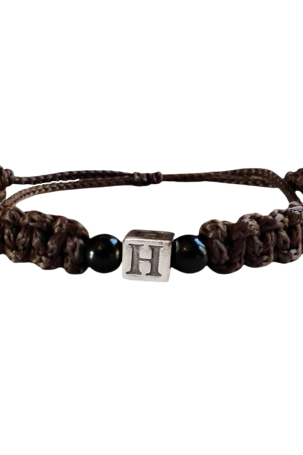 Βραχιόλι αντρικό μονόγραμμα H καφέ μακραμέ