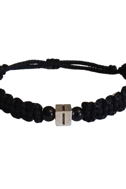 Βραχιόλι αντρικό μονόγραμμα Ι μαύρο μακραμέ