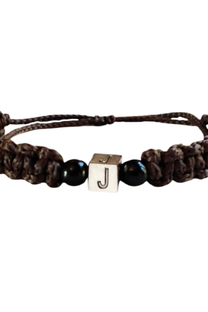 Βραχιόλι αντρικό μονόγραμμα J καφέ μακραμέ