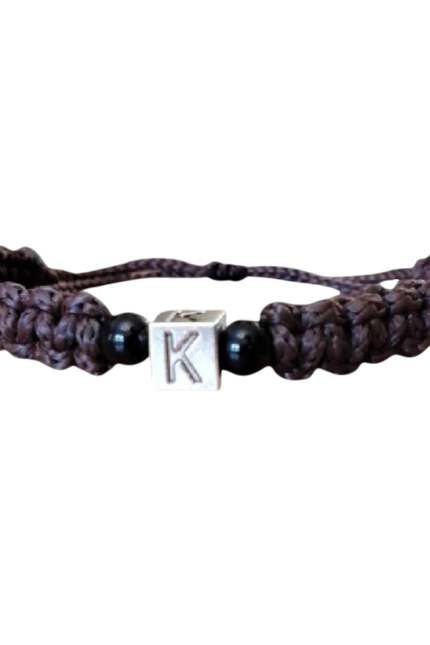 Βραχιόλι αντρικό μονόγραμμα K καφέ μακραμέ