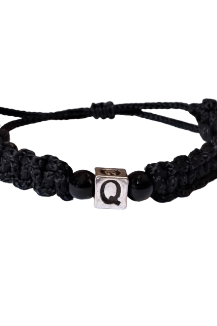 Βραχιόλι αντρικό μονόγραμμα Q μαύρο μακραμέ