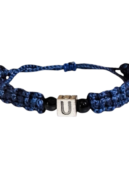 Βραχιόλι αντρικό μονόγραμμα U μπλε μακραμέ
