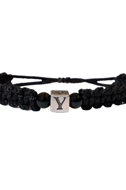 Βραχιόλι αντρικό μονόγραμμα Υ μαύρο μακραμέ