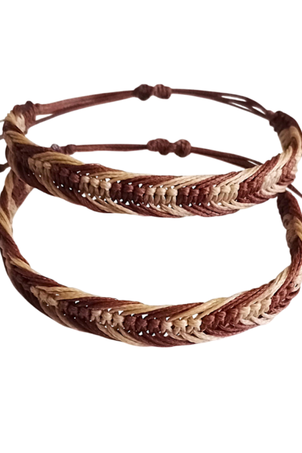 Βραχιόλια σετ 2 τεμ ζευγάρια, δίχρωμο μακραμέ, σοκολά-μπεζ