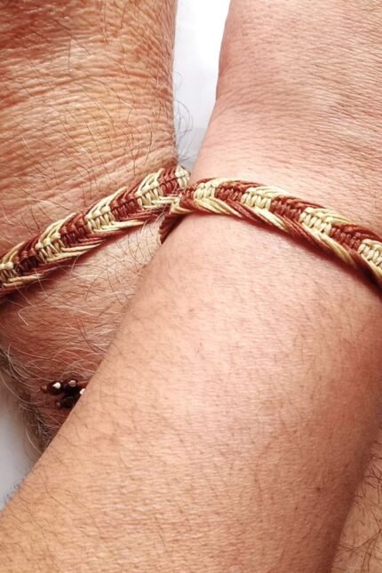 Βραχιόλια σετ 2 τεμ ζευγάρια, δίχρωμο μακραμέ, σοκολά-μπεζ