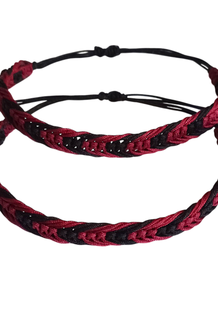 Βραχιόλια σετ 2 τεμ ζευγάρια, δίχρωμο μακραμέ, μαύρο-μπορντώ
