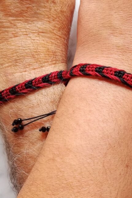 Βραχιόλια σετ 2 τεμ ζευγάρια, δίχρωμο μακραμέ, μαύρο-μπορντώ