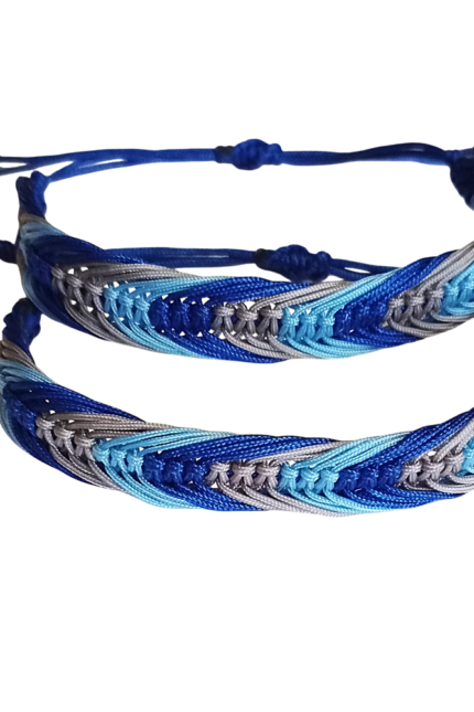 Βραχιόλια σετ 2 τεμ ζευγάρια, τρίχρωμο μακραμέ, μπλε γκρι γαλάζιο