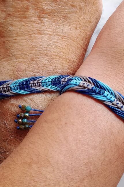 Βραχιόλια σετ 2 τεμ ζευγάρια, τρίχρωμο μακραμέ, μπλε γκρι γαλάζιο