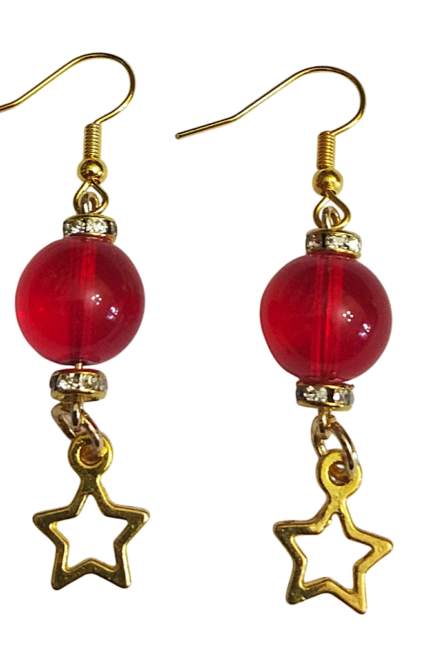 Σκουλαρίκια με κόκκινη χάντρα και αστέρι