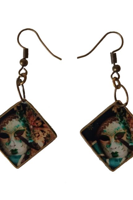 Χειροποίητα σκουλαρίκια βενετσιάνικες μάσκες με υγρό γυαλί