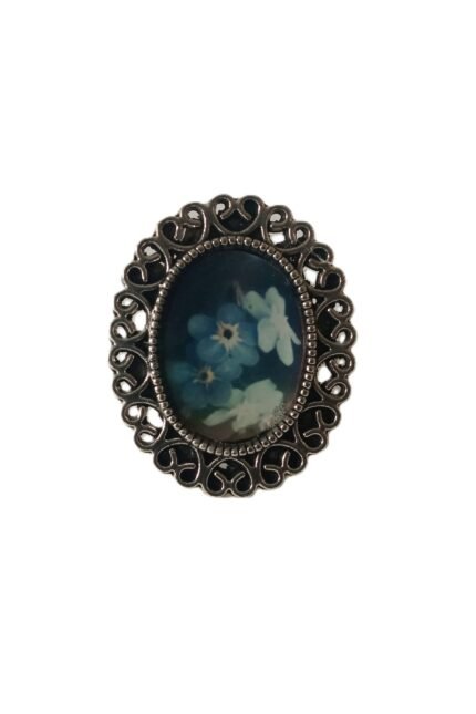 Χειροποίητο δαχτυλίδι vintage με υγρό γυαλί και απεικόνιση λουλουδιών