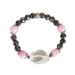 Ελαστικό Βραχιόλι με Χαλαζία, Ροζ Νεφρίτη και Αιματίτη