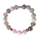Ελαστικό Βραχιόλι με Ροζ Νεφρίτη και Γκρι Αχάτη