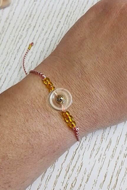 Μαρτάκι γυναικείο διάφανο κουμπί γυάλινες χάντρες