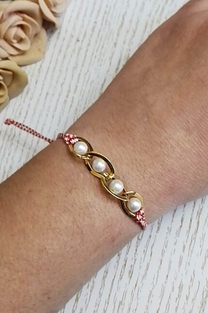 Μαρτάκι γυναικείο χρυσαφί αλυσίδα με πέρλες