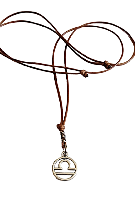 Αντρικό μενταγιόν καφέ ζώδιο Ζυγός μεταλλικό