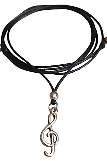 Αντρικό μενταγιόν μαύρο μεταλλικό ασημί κλειδί σολ