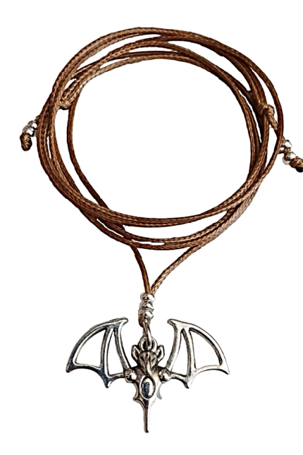 Αντρικό μενταγιόν σοκολά μεταλλική ασημί νυχτερίδα