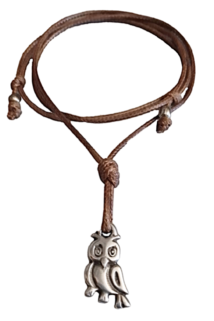 Αντρικό μενταγιόν σοκολά μεταλλική ασημί κουκουβάγια