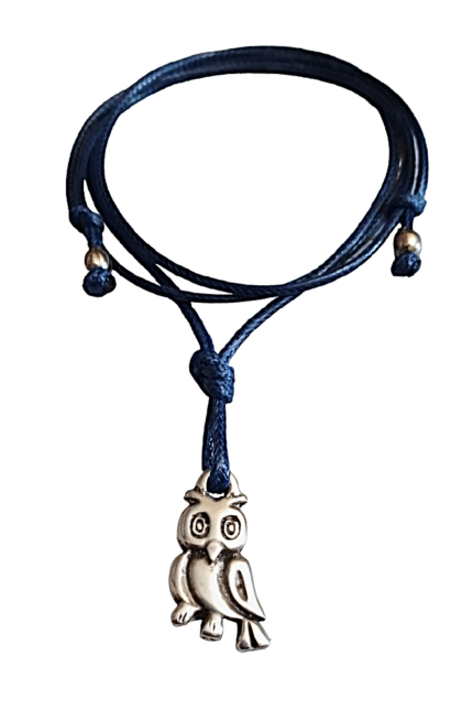 Αντρικό μενταγιόν μπλε μεταλλική ασημί κουκουβάγια