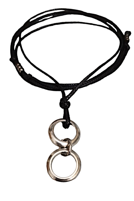 Αντρικό μενταγιόν μαύρο μεταλλικοί ασημί διπλοί κρίκοι