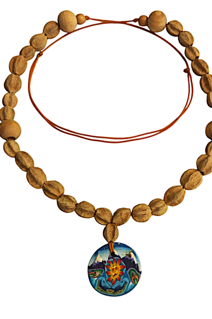 Αντρικό μενταγιόν ήλιος φυσικοί καρποί ξύλινες χάντρες