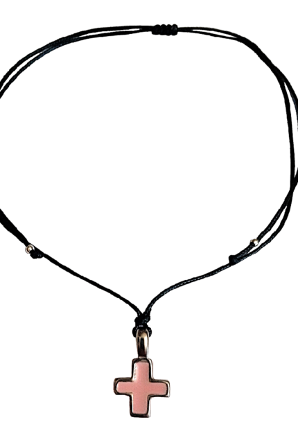 Τσόκερ γυναικείο, σταυρός με ροζ σμάλτο