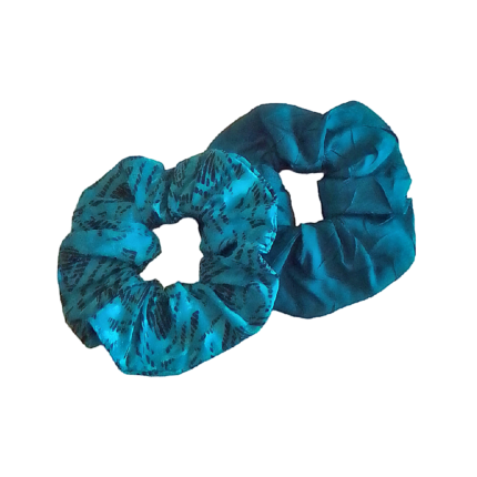 Σετ scrunchie δύο τεμάχια σατέν πετρόλ μονόχρωμο πετρόλ εμπριμέ