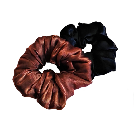 Σετ scrunchie δύο τεμάχια σατέν lurex καφέ μαύρο μονόχρωμο