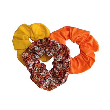 Σετ scrunchie τρία τεμάχια φλοράλ πορτοκαλί κίτρινο