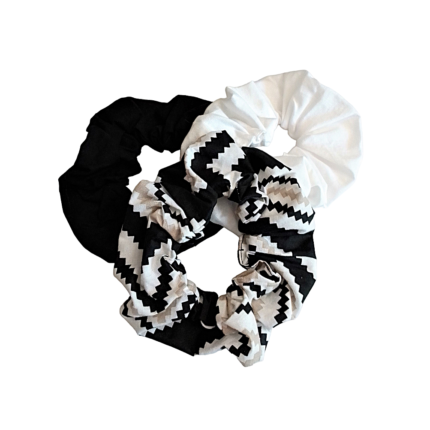 Σετ scrunchie τρία τεμάχια εμπριμέ λευκό μαύρο