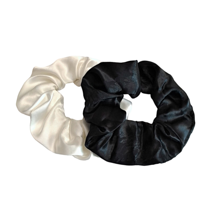 Σετ scrunchie δύο τεμάχια σατέν μονόχρωμα λευκό μαύρο