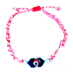 Χειροποιητο Μαρτακι, μακραμε , με ματακι , μαυρα βελη Αιματιτη , λευκες περλες