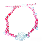 Χειροποιητο Μαρτακι με μεταλλικο ασημί τριανταφυλλο και ασπρες περλες