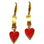Χειροποιητα σκουλαρικια -ΚΑΡΔΙΑ-.Ατσαλινα, με καρδια απο κοκκινο σμαλτο σε χρυσαφι καστονι