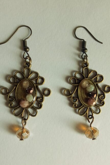 Χειροποίητα κρεμαστά σκουλαρίκια vintage με υγρό γυαλί