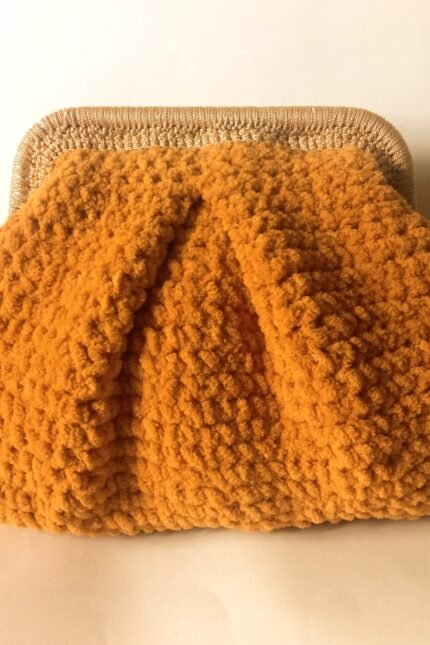 Χειροποίητη πλεκτή τσάντα χειρός μουσταρδι